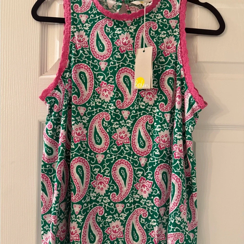 Boden Green and Pink Paisley Tank Top - Picture 1 of 6